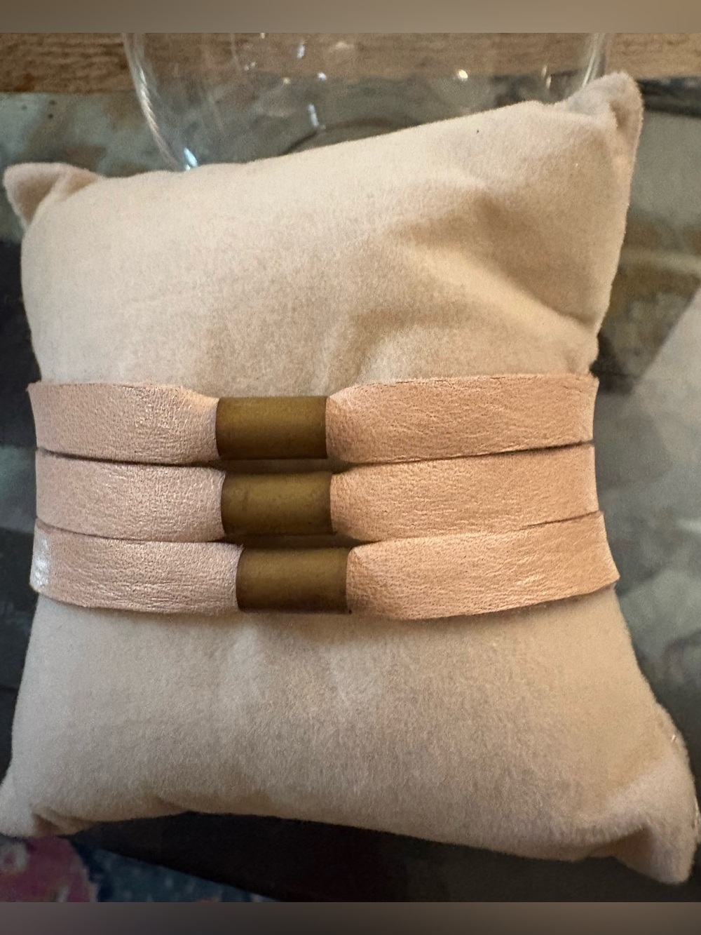 Pink Leather Statement Bracelet with Brass Tubes (EUC)